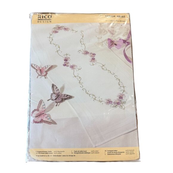 Rico Design Other - Rico Design Floral Table Runner Embroidery Kit 48565 16"x39" White Purple Cotton